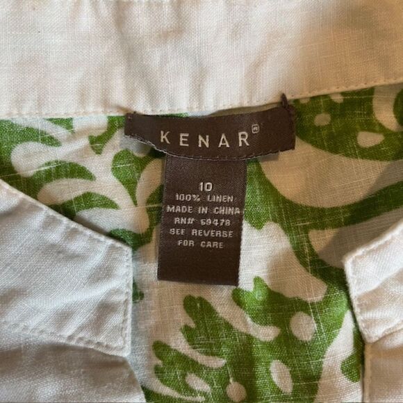 Kenar 100% Linen Women's Tunic White with Green Tropical Floral Print Size 10 - Picture 6 of 12